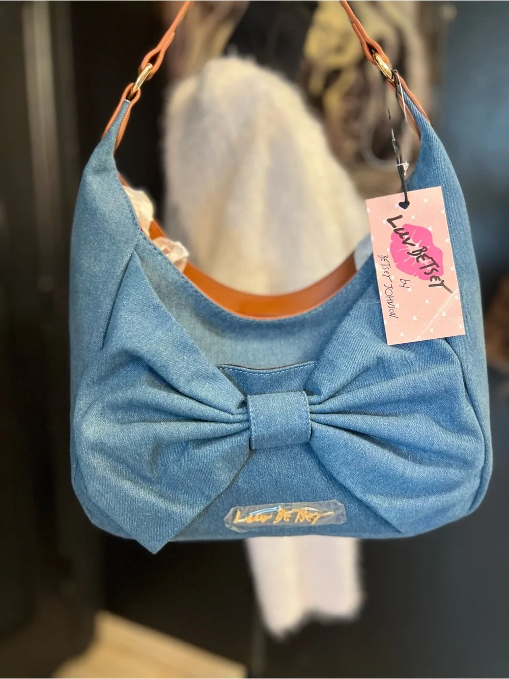 Betsey Johnson, Luv BETSEY,  denim Bow Hobo Bag - NWT